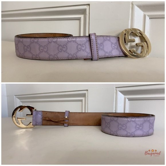 Authentic Gucci Purple Guccissima Leather Gold Interlocking G Buckle Belt 80/32 - Picture 10 of 14